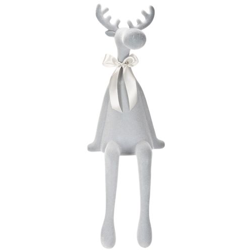 Decorative flocked elk figurine with bow, shelf sitter, 80cm | Floristik24.ie