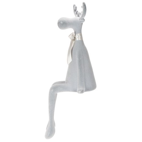 Decorative flocked elk figurine with bow, shelf sitter, 80cm | Floristik24.ie