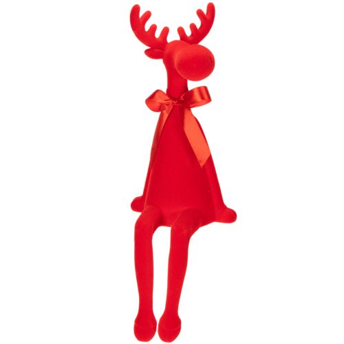 Decorative elk figurine with bow, sitting, flocked shelf sitter, 54cm