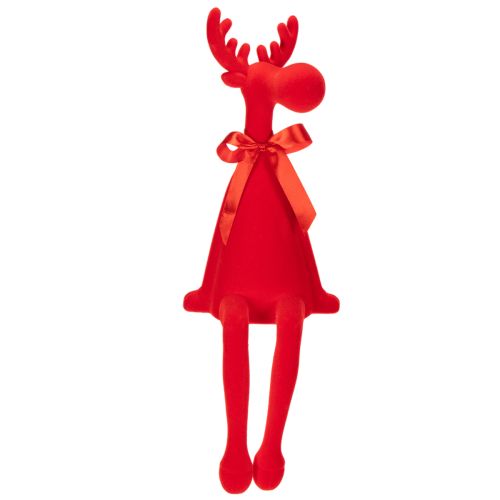 Decorative elk figurine with bow, sitting, flocked shelf sitter, 54cm | Floristik24.ie