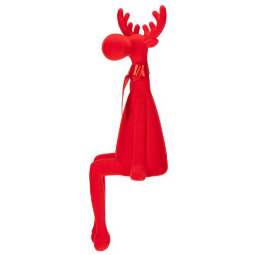 Decorative elk figurine with bow, sitting, flocked shelf sitter, 54cm | Floristik24.ie