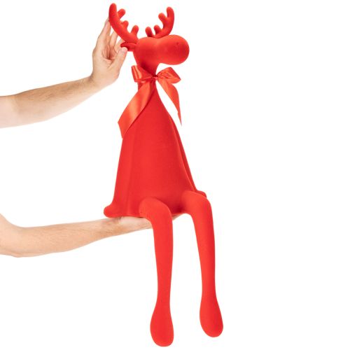 Decorative moose figurine, flocked shelf sitter with bow, 80cm | Floristik24.ie