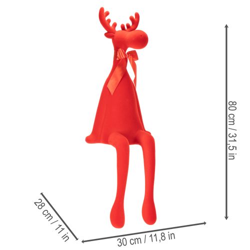 Decorative moose figurine, flocked shelf sitter with bow, 80cm | Floristik24.ie