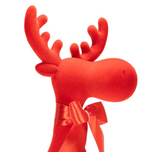 Decorative moose figurine, flocked shelf sitter with bow, 80cm | Floristik24.ie