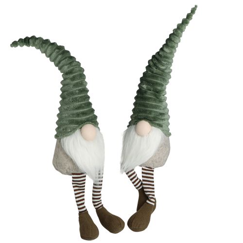 Sitting Gnome Christmas Figurine Green Brown H55cm 2pcs