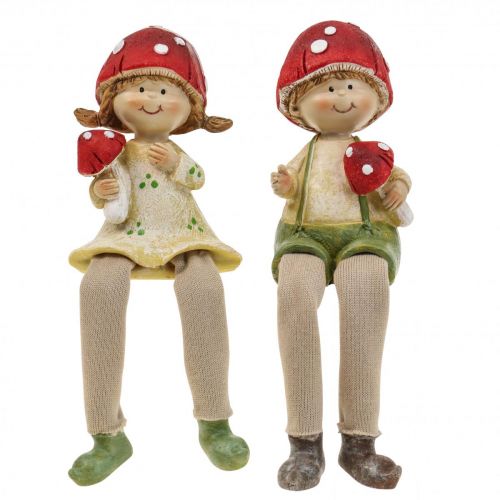 Shelf stool decorative figures boy and girl mushroom children 2pcs
