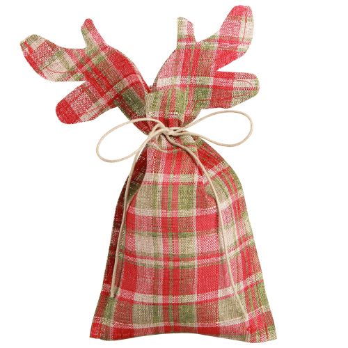 Floristik24 Checked gift bag fabric Christmas reindeer 22×28cm 5 pcs