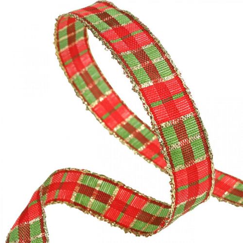 Floristik24 Checked ribbon Christmas ribbon check 15mm 20m