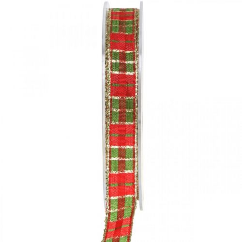 Floristik24 Checked ribbon Christmas ribbon check 15mm 20m
