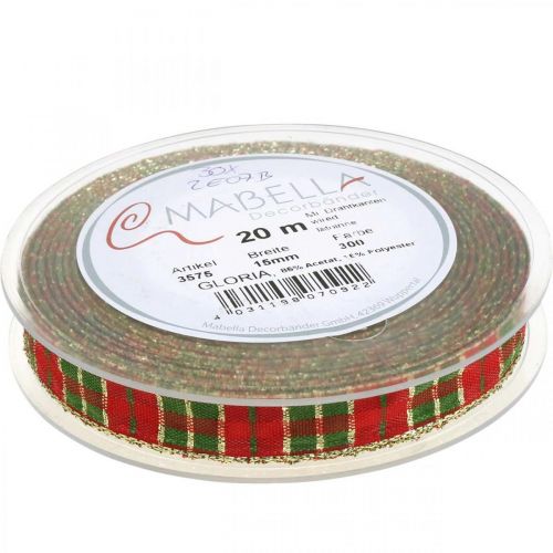 Floristik24 Checked ribbon Christmas ribbon check 15mm 20m