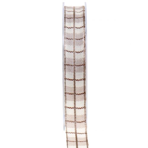 Floristik24 Check ribbon light brown 15mm 15m