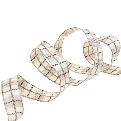 Floristik24 Check ribbon light brown 15mm 15m