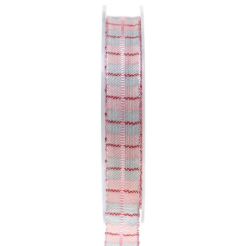 Floristik24 Check ribbon pink 15mm 15m