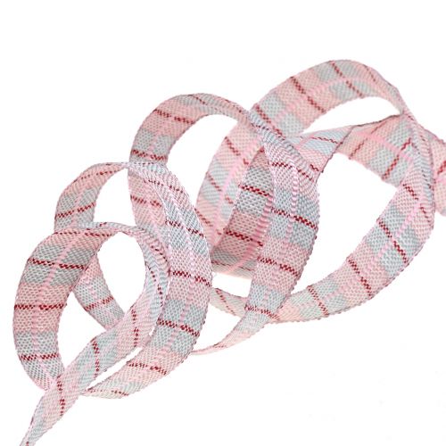 Floristik24 Check ribbon pink 15mm 15m