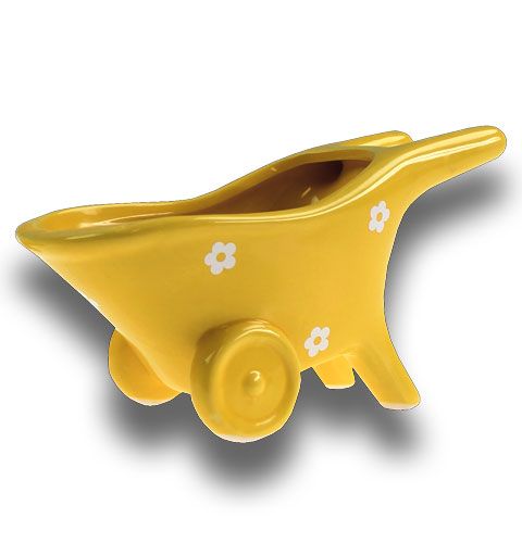 Ceramic wheelbarrow yellow 16.5 cm