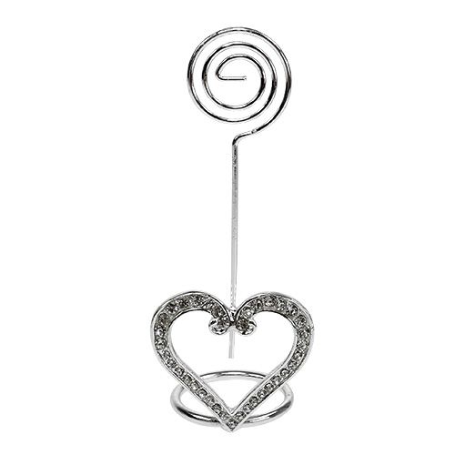Card holder heart for table decoration 4cm silver 6pcs