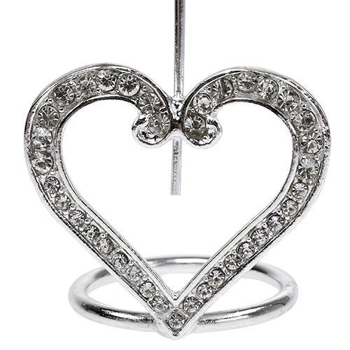 Card holder heart for table decoration 4cm silver 6pcs