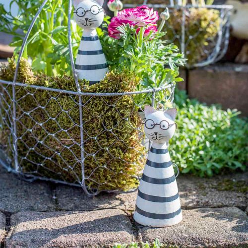Floristik24 Cat with glasses, decorative figure to place, cat figure metal black and white H16cm Ø7cm