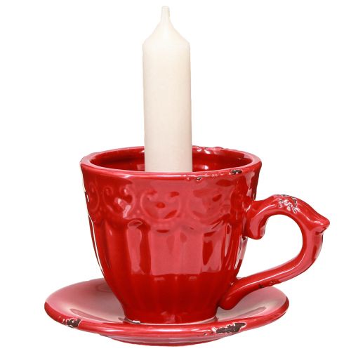 Floristik24 Ceramic Candle Holder Red Cup For Taper Candles 13×11×8cm 3 Pcs