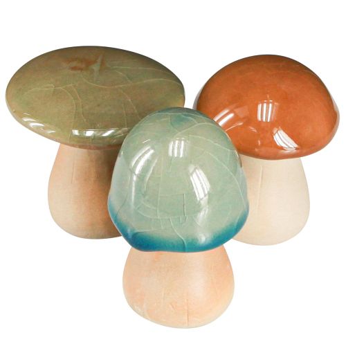 Product Ceramic Mushrooms Decoration Brown Green Blue Autumn Decoration H6-7.5cm 3 pcs