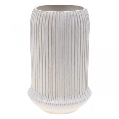 Product Ceramic vase with grooves White ceramic vase Ø13cm H20cm