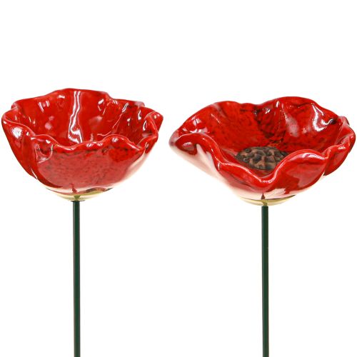 Floristik24 Ceramic Flowers Poppy Decoration Flower Plug Red 6.5cm 4 Pcs