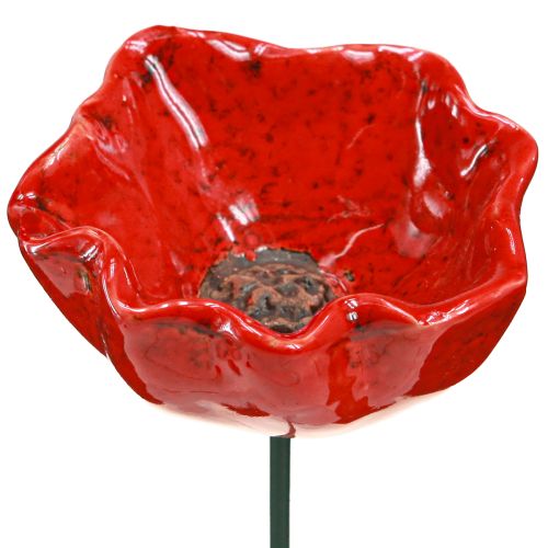 Floristik24 Ceramic Flowers Poppy Decoration Flower Plug Red 6.5cm 4 Pcs