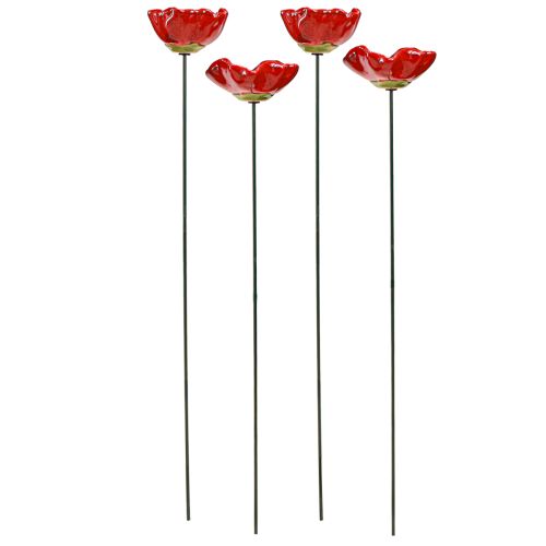 Floristik24 Ceramic Flowers Poppy Decoration Flower Plug Red 6.5cm 4 Pcs
