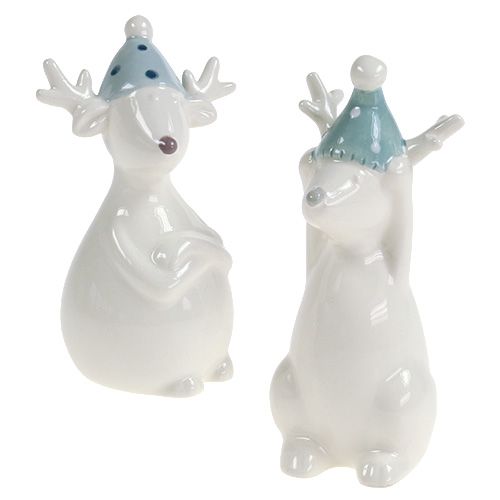 Floristik24 Ceramic figure reindeer 11cm, 12cm white 2pcs