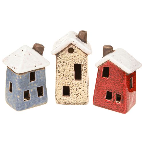 Floristik24 Ceramic house Advent decoration cream red grey 8.5/9.5cm 3 pieces