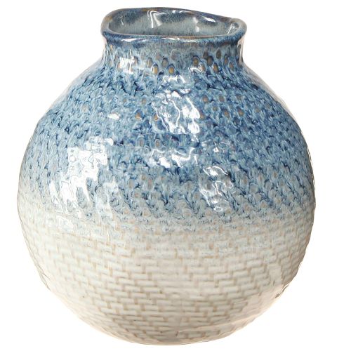 Product Ceramic vase glazed blue and white braided look H18.5cm