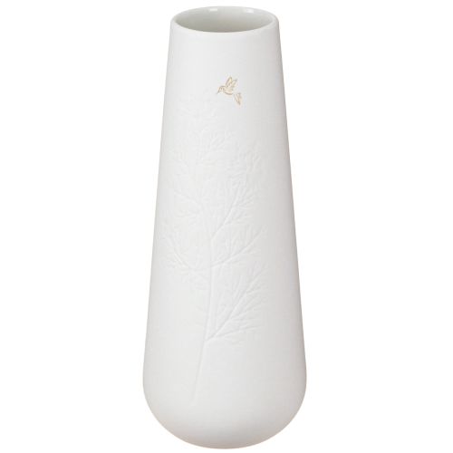 Ceramic vase in white and gold with bird decoration, Ø6.5cm, H19cm, 2 pieces
