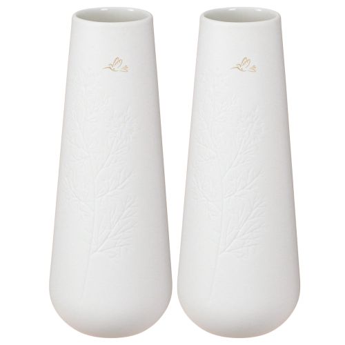 Product Ceramic vase in white and gold with bird decoration, Ø6.5cm, H19cm, 2 pieces