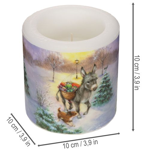 Pillar candle winter landscape with donkey and dog motif 10cm | Floristik24.ie