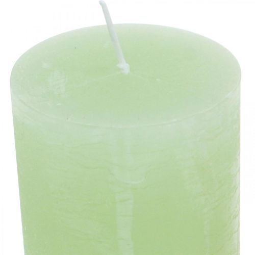 Pillar candles dyed light green 60 × 100mm 4pcs