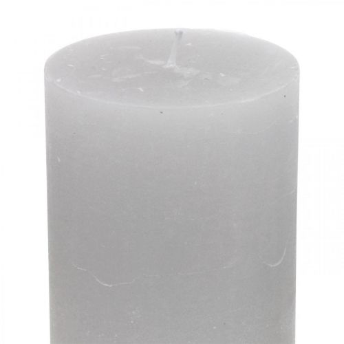Product Pillar candles, solid colored light grey, 70×100mm, 4 pieces, for table decorations, weddings, Christmas