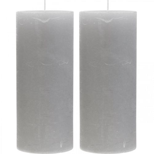 Product Elegant pillar candles, light grey, solid colour, 85×200mm, long burning time, set of 2