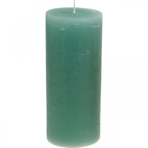 Green Jade Pillar Candles 85x200mm, Set of 2 - Decorative Candles, Dyed Through, Long Burning Time