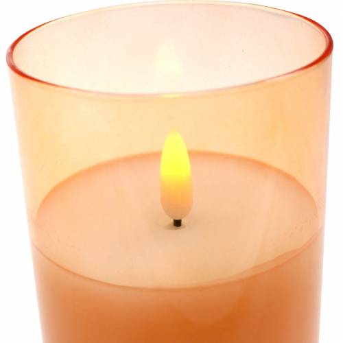 Floristik24 LED candle in glass real wax orange Ø7.5cm H12.5cm