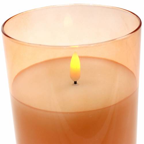 Floristik24 LED candle in glass real wax orange Ø10cm H15cm