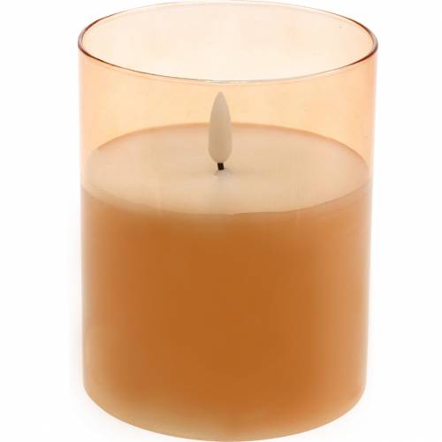 Floristik24 LED candle in glass real wax orange Ø10cm H12.5cm