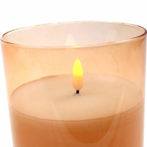Floristik24 LED candle in glass real wax orange Ø10cm H12.5cm