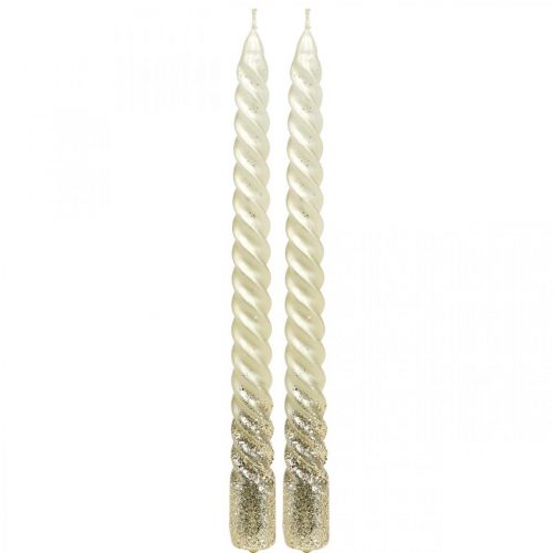 Floristik24 Taper candles twisted candles spiral candles cream 24cm 2pcs