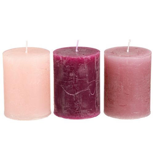 Product Rustic pillar candles in a set of 12, pink & berry color scheme, 60x80mm - Versatile use for decoration and celebrations