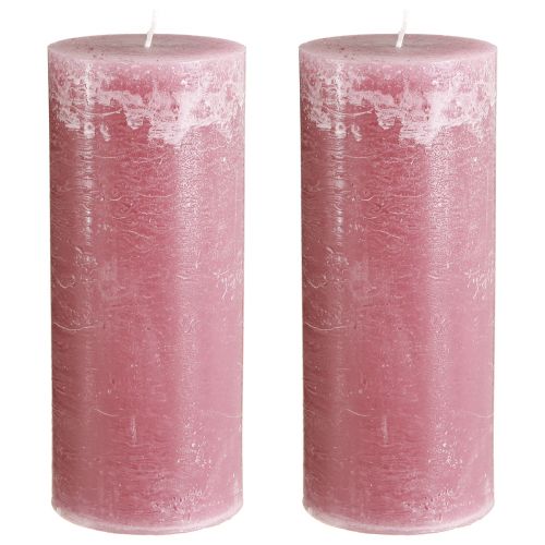 Product Pink pillar candles, antique rose marble look, 85×200mm, set of 2, for decoration &amp; gift
