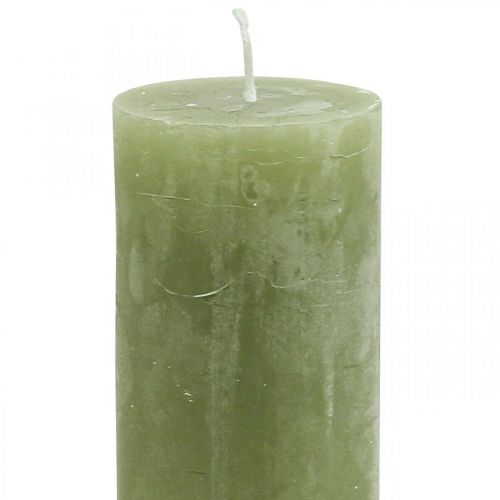 Product Olive green pillar candles 50×100mm Set of 4 Decorative solid-colored