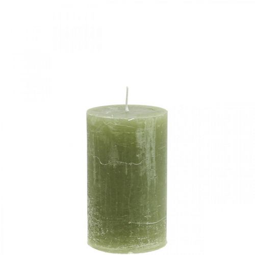 Product Solid-color olive green pillar candles 60×100mm, set of 4, country style, boho, Advent