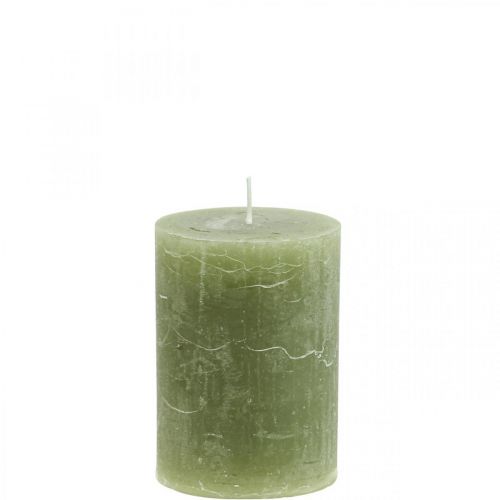 Floristik24 Solid colored candles olive green pillar candles 70×100mm 4pcs