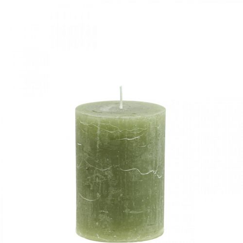 Product Solid-color pillar candles, olive green, 70x100mm, set of 4, long burning time, high-quality wax