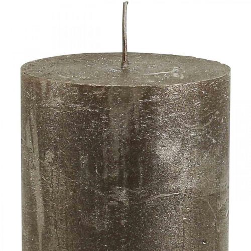 Product Pillar candles, set of 4, solid-colored metallic copper-brown, 70x120mm - Elegant decorative candles with long burning time